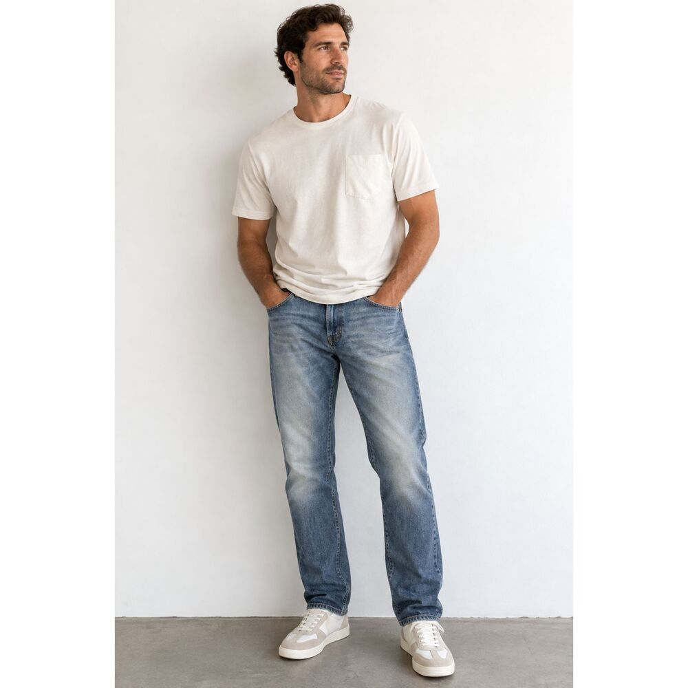 Wellen Huckberry Men’s 34 Blue Organic Cotton Denim Jeans Medium Wash Straight